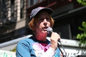 Cindy Sheehan addressing the crowd during the march opposing the war in Iraq