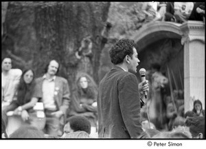 Kent State Shooting Demonstration at the Boston State House: protestor speaking at the entrance to Boston Common