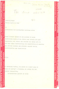 Telegram from Asian-African Society of China to Shirley Graham Du Bois
