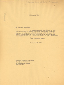 Letter from W. E. B. Du Bois to African Academy of Arts and Research