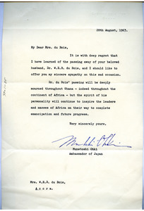 Letter from Japanese Embassy, Ghana to Shirley Graham Du Bois