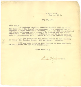 Letter from American Technical Association to W. E. B. Du Bois