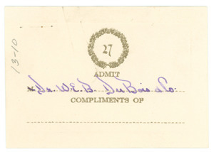 Ticket from 27 Club to W. E. B. Du Bois