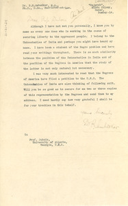Letter from B. R. Ambedkar to W. E. B. Du Bois