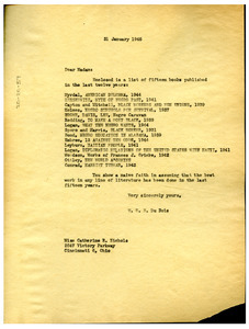 Letter from W. E. B. Du Bois to Catherine R. Nichols