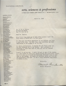 Letter from National Council of the Arts, Sciences and Professions to W. E. B. Du Bois