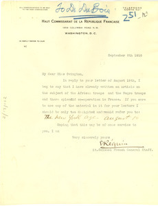 Letter from Edouard Réquin to Mary White Ovington