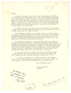 Circular letter from Peace Information Center to unidentified correspondent