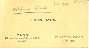 Business card of Eugene Lyons