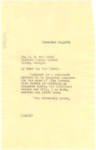 Letter from W. E. B. Du Bois to Raymond G. von Tobel