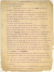 Circular Letter from unidentified correspondent to Executive Committee of the Niagara Movement [fragment]