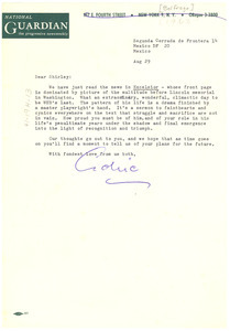 Letter from Cedric Belfrage to Shirley Graham Du Bois