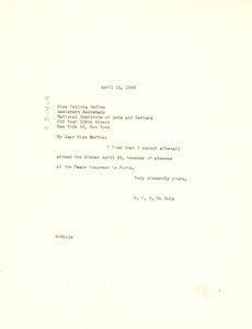 Letter from W. E. B. Du Bois to National Institute of Arts and Letters