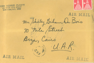 Manila envelope from John Henrik Clarke to Shirley Graham Du Bois