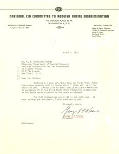 Letter from National C.I.O. Committee to Abolish Racial Discrimination to W. E. B. Du Bois