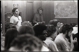 Student Mobilization Committee to End the War in Vietnam meeting against SDS violence: view of speaker in audience