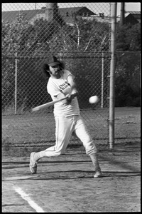 Boston Phoenix vs. WBCN staff softball game: Phoenix staff member at bat