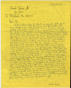 Letter from Frank 'Parky' Grace to Gloria Xifaras Clark