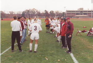 1999 Men's Soccer Team Preparing for Game