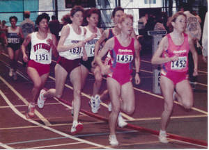 Kate Meehan in an indoor track race