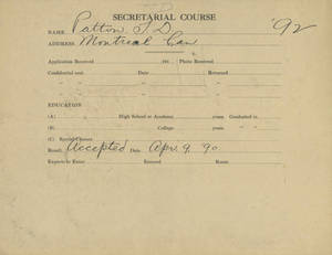 Springfield College student folder for Thomas D. Patton