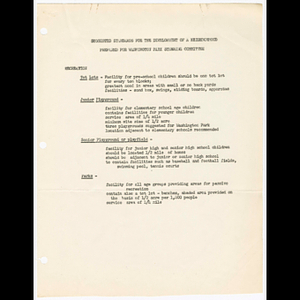 Suggested standards for the development of a neighborhood prepared for Washington Park Steering Committee