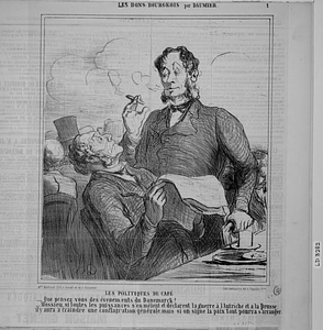 Les POLITIQUES DE CAFÉ - Que pensez vous des évenements du Danemarck? - Mossieu, si toutes les puissances s'en mêlent et déclarent la guerre à l'Autriche et à la Prusse, il y aura à craindre une conflagration générale, mais si on signe la paix tout pourra s'arranger.