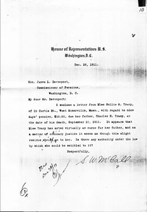 Hon. S.W. McCall's Letter to Hon. James L. Davenport