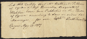 Marriage Intention of Bethuel Tilson of Carver, Massachusetts and Pemela Bosworth, 1804
