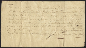 Marriage Intention of Isaac Lyon and Polly Keith Thomson, 1816