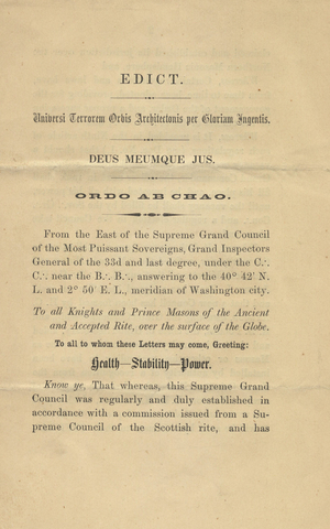Edict from John W. Simons regarding the formation of the second Atwood Council, 1853 February 23