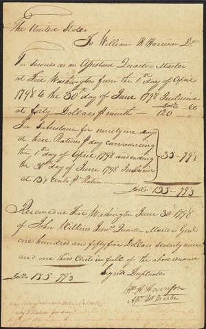 Payment for services, 1798 June 30