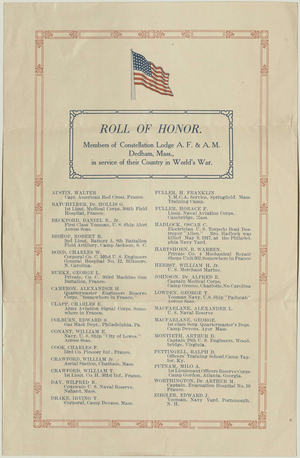 Constellation Lodge roll of honor, 1918 September 5