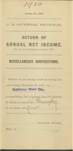 National Weir Co. 1910 IRS Return of Annual Income
