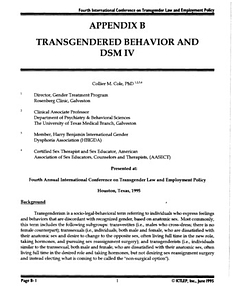 Appendix B: Transgendered Behavior and DSM IV
