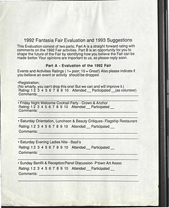 1992 Fantasia Fair Evaluation and 1993 Suggestions Form