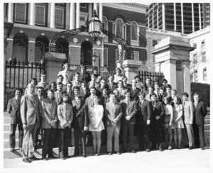 Members of Suffolk University Law Review in front of the Massachusetts State House, 1974
