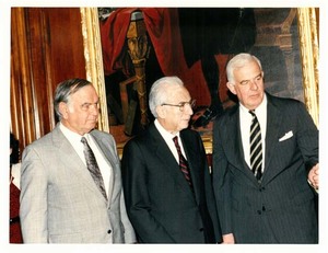 Italian Prime Minister Francesco Cossiga with Congressman John Joseph Moakley and another member of Congress during a visit to Washington, D.C. 1980s