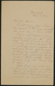 Letter, February 7, 1891 George Parsons Lathrop to James Jeffrey Roche