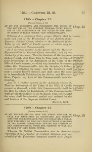 1780 Chap. 0022 An Act For Recording And Publishing The Doings Of The Justices Of The Supreme Judicial Court Relating To The Settlement Of The Value Of The Bills Of Credit Current Within This Commonwealth.