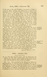 1803 Chap. 0152 An Act For The Preservation, And To Regulate The Taking Of The Fish Called Shad And Alewives In The Stream Called Miles River In Wenham, Hamilton, And Ipswich In The County Of Essex.