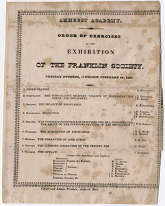 Order of exercises at the exhibition of the Franklin Society, 1827 February 20