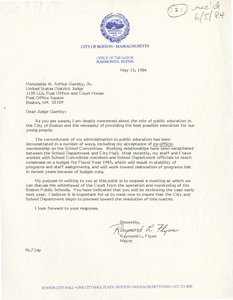 Correspondence between Mayor Raymond Flynn and Judge W. Arthur Garrity, 1984 May-September