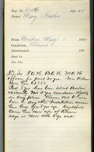 Tewksbury Almshouse Intake Record: Austin, Mary