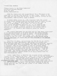 Draft of speech "Energy Crisis in the Urban Community"