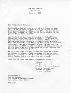 Letter to Dear Congressman Tsongas, from Peter G. Bourne