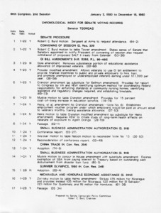 Chronological Index for Senate Voting Records, Senator Tsongas, January 3, 1980 to December 16, 1980