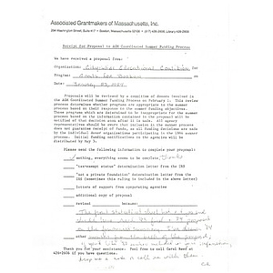 Receipt for proposal to Associated Grantmakers of Massachusetts coordinated summer funding process.