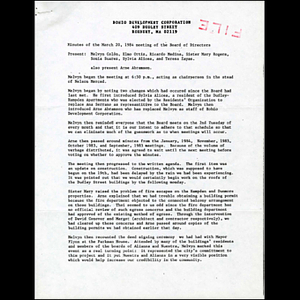 Minutes of March 20, 1984 meeting of the Board of Directors.