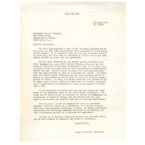 Letter to President John F. Kennedy.